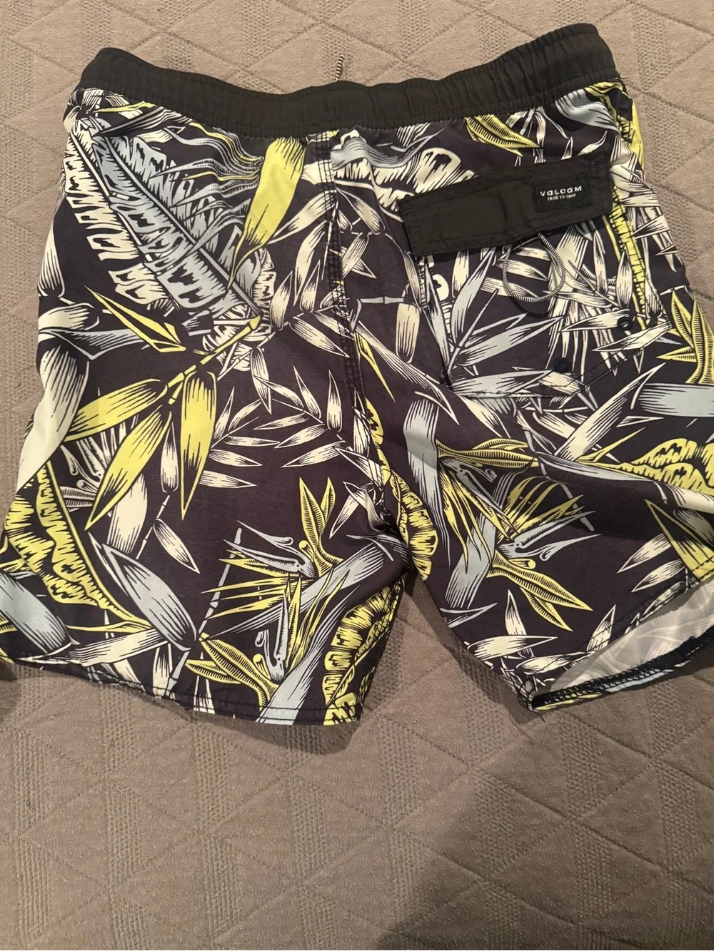 Volcom Tropical Print Swim Shorts with Yellow Accents